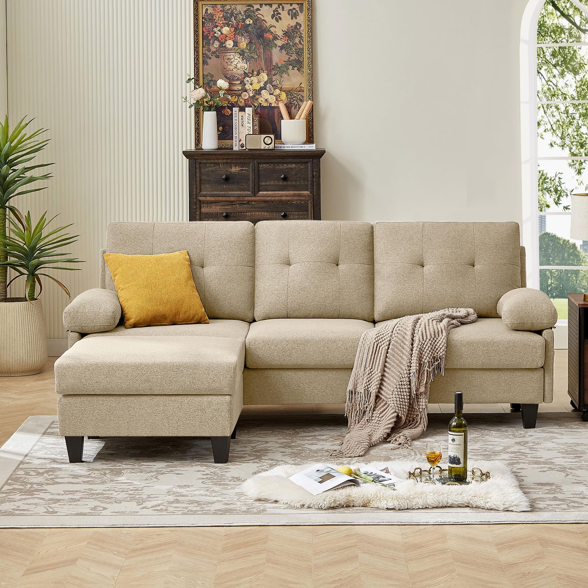 86" Convertible Sectional Sofa, Deep 3-Seat L Shaped Sectional Couch with Ottoman