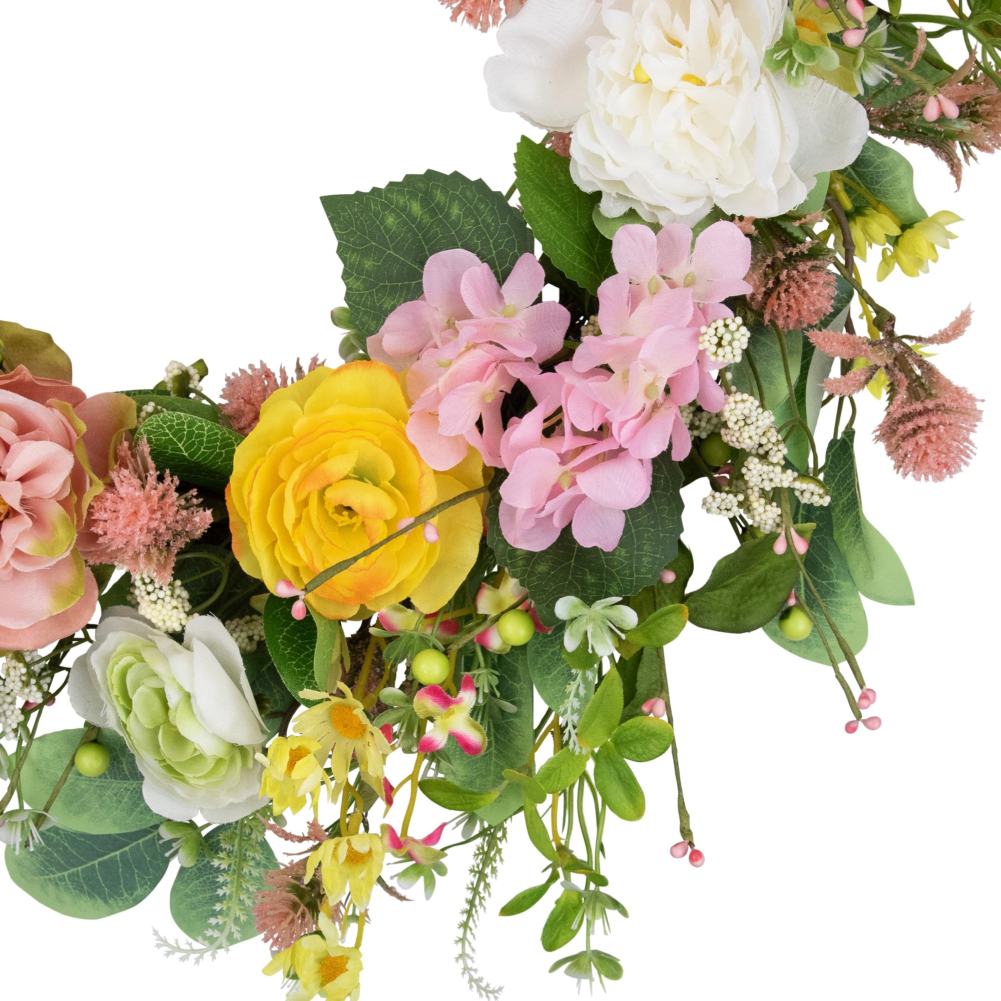 Rose and Hydrangea Floral Spring Wreath - 26" - Pink and Yellow