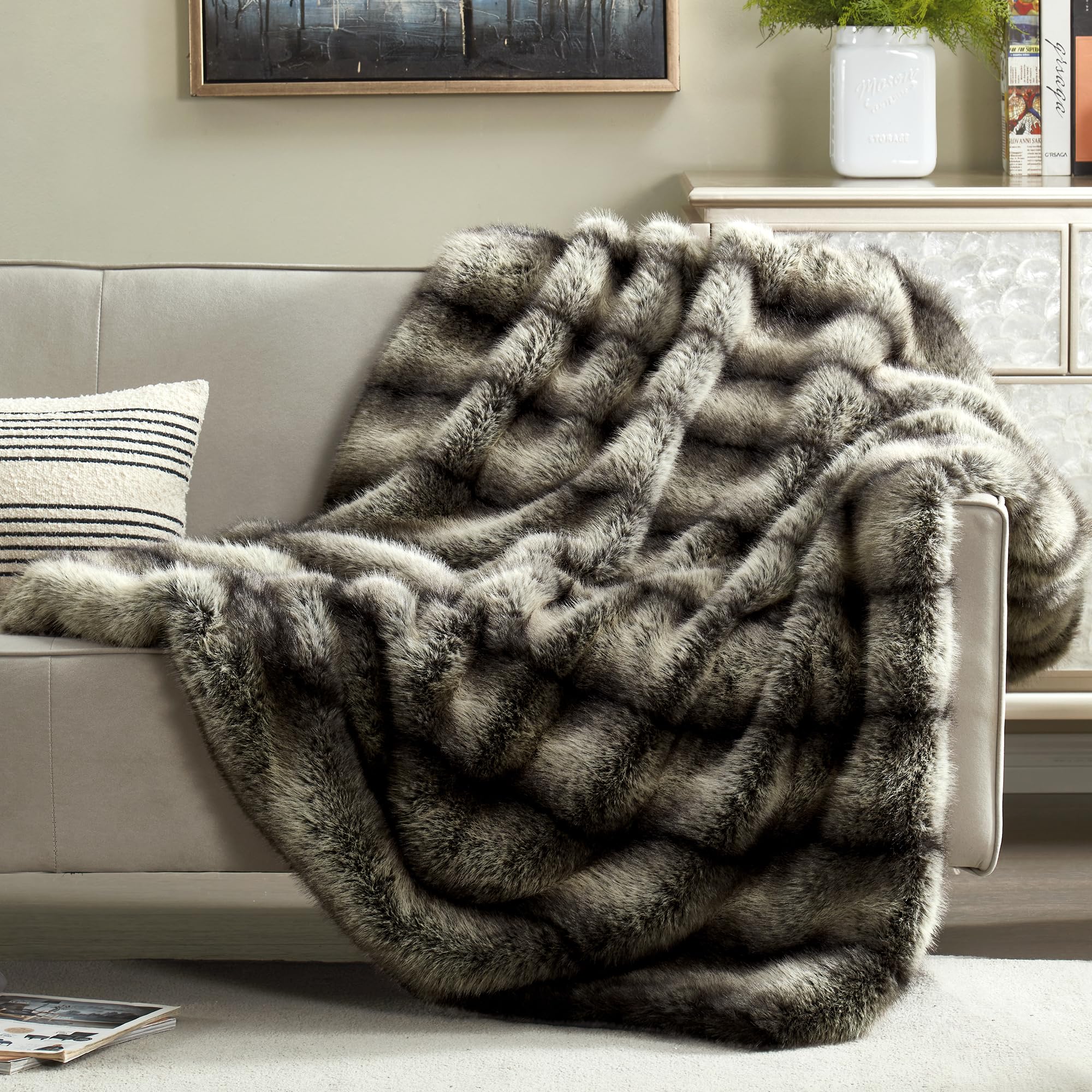 High-end Premium Fuzzy Faux Wolf Fur Throw Blanket 50" x 60"