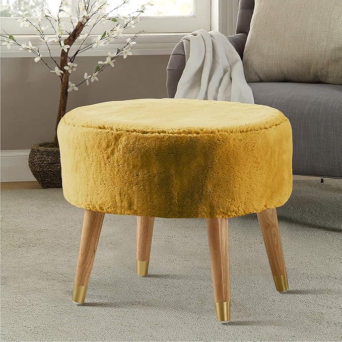 Gray Heavy Faux Fur Oval Ottoman, 22'' x 18'' x 18'',Ottomans and Poufs