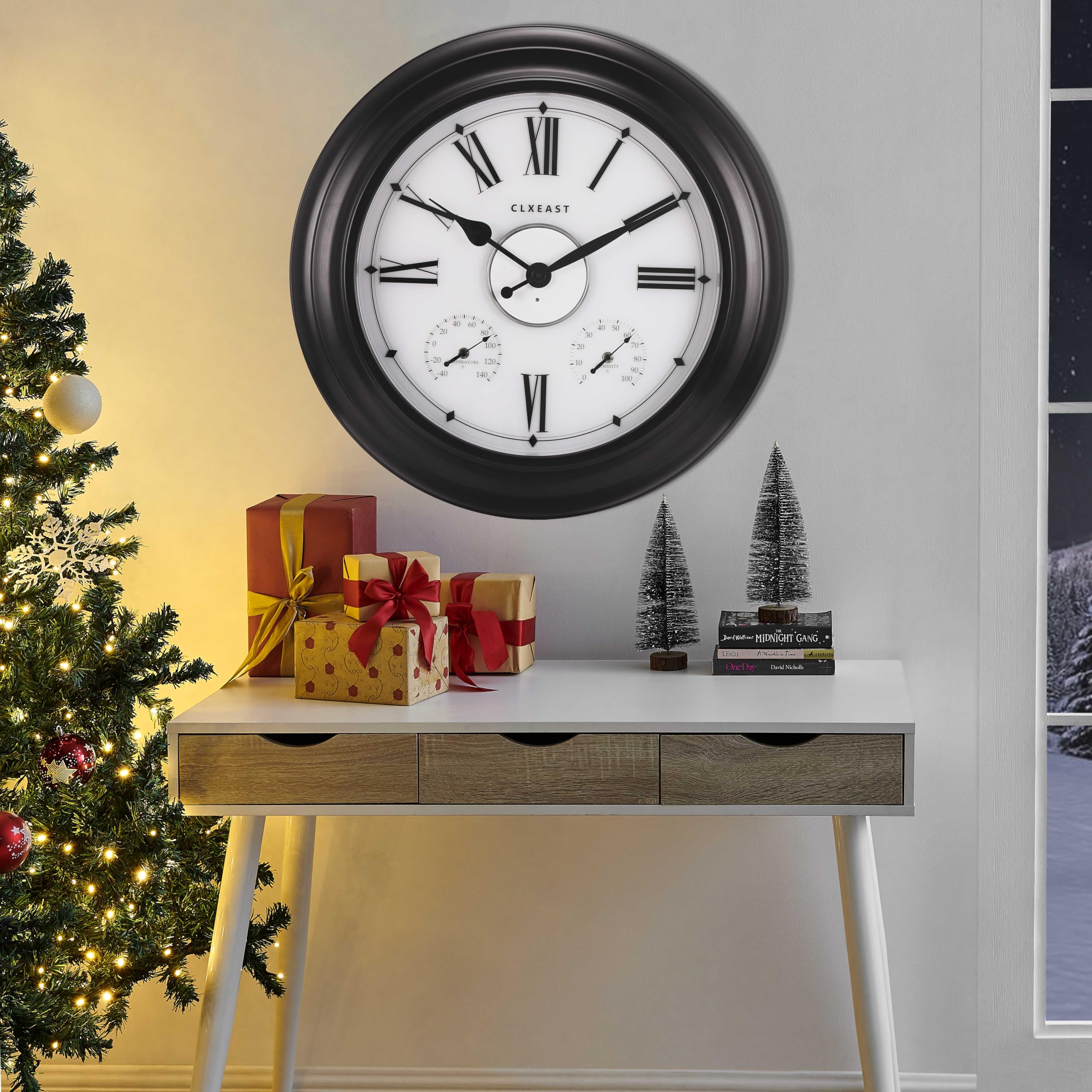 Illuminated Outdoor Indoor Metal Clocks Waterproof 24 inch, Oil Rubbed Bronze Black