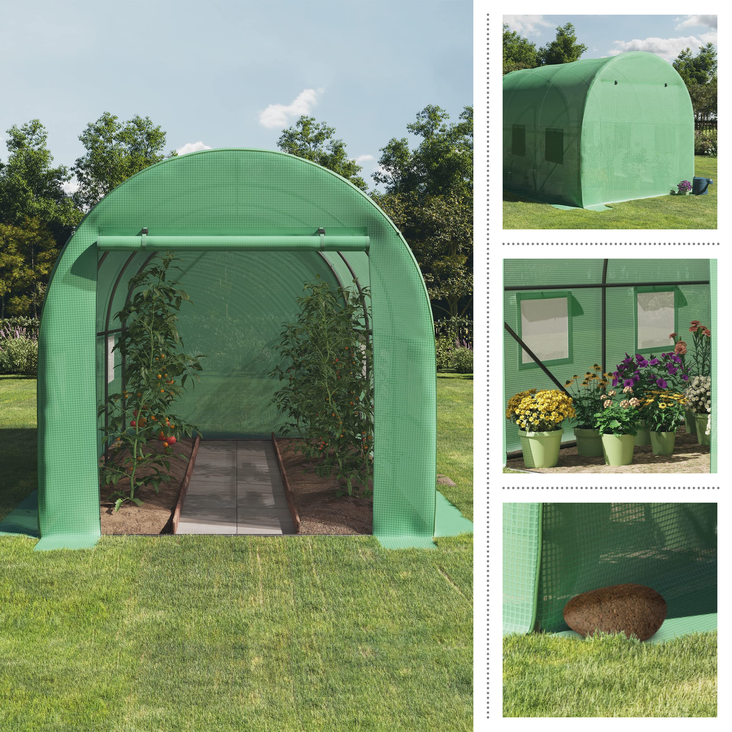 Walk in Greenhouse - 9.5ft x 6.5ft x 6.2ft Outdoor Green House with Windows