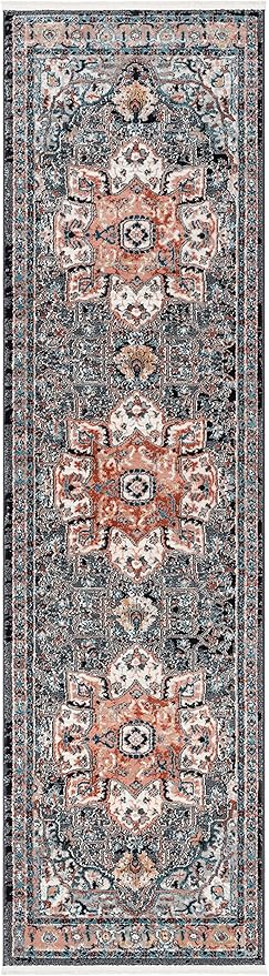 Lycie Multi Black & Pink Vintage Oriental Distressed Medallion Pattern Boho