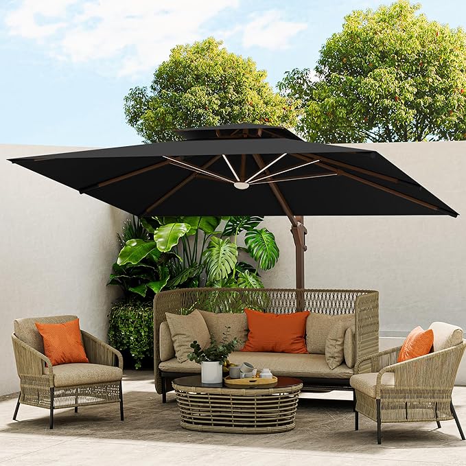 10 X 13 FT Cantilever Outdoor Patio Umbrella with Led Lights Large Heavy Duty 360° Rotation