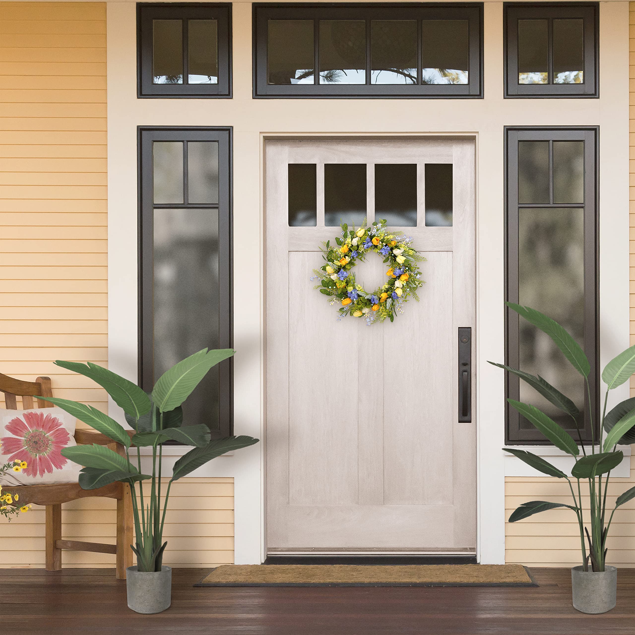30" Artificial Tulip Floral Spring Door Wreath, Multicolor
