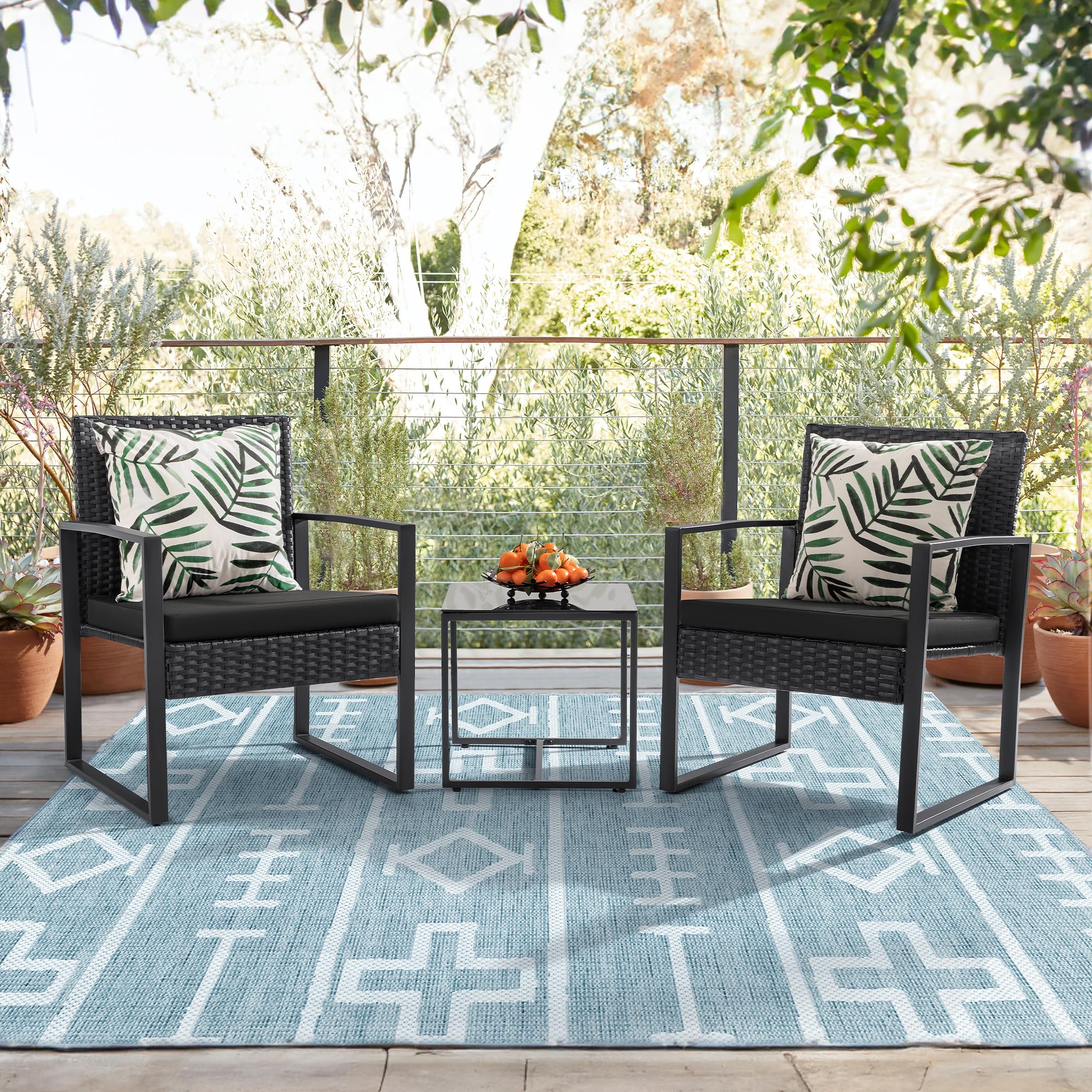 3 Pieces Patio Set Outdoor Wicker Furniture Sets Modern Rattan Chair,Outdoor Seating