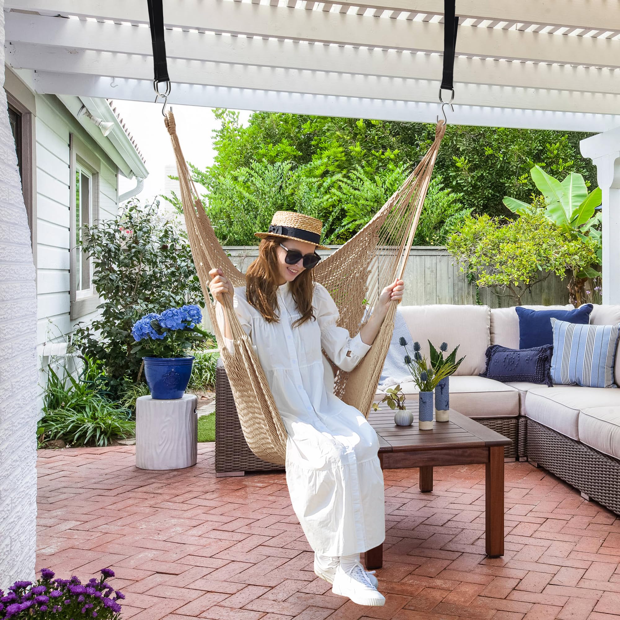 Large Hammock Chair with Hanging Straps and Hooks, Caribbean Hammock Swing Chair