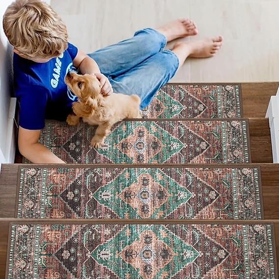 Lahome Stair Treads Non Slip 15 Pack 8" X 30" Stair Treads for Wooden Steps, Washable Self Adhesive Stair Runners Stain Resistant Stair Carpet, Edging Staircase for Kids Elders and Dogs (15pc, Taupe)