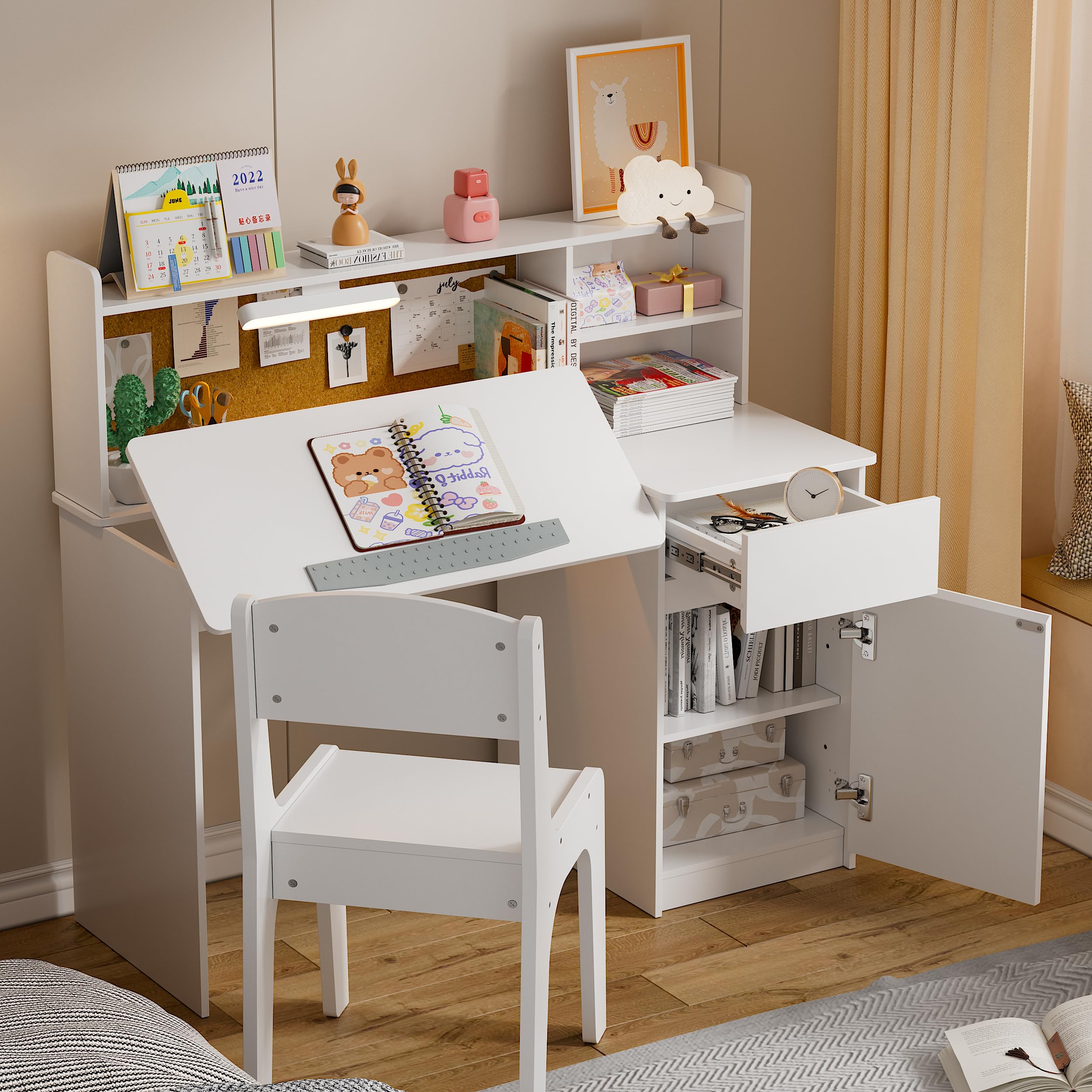 Study Desk and Chair Set,ChildrenTable with 3-Color Lights(Not Rechargeable)