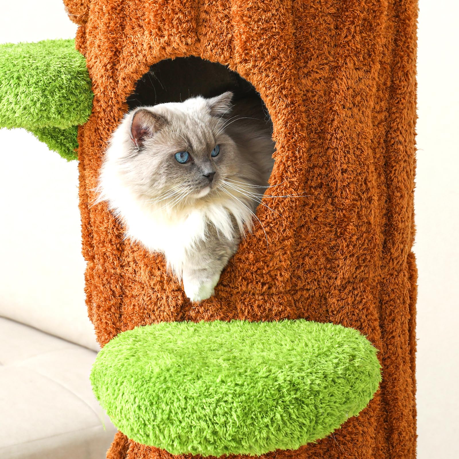 Magic Forest Cat Tree Tower, 62 inches Tall, Real Solid Wood Cat Tree