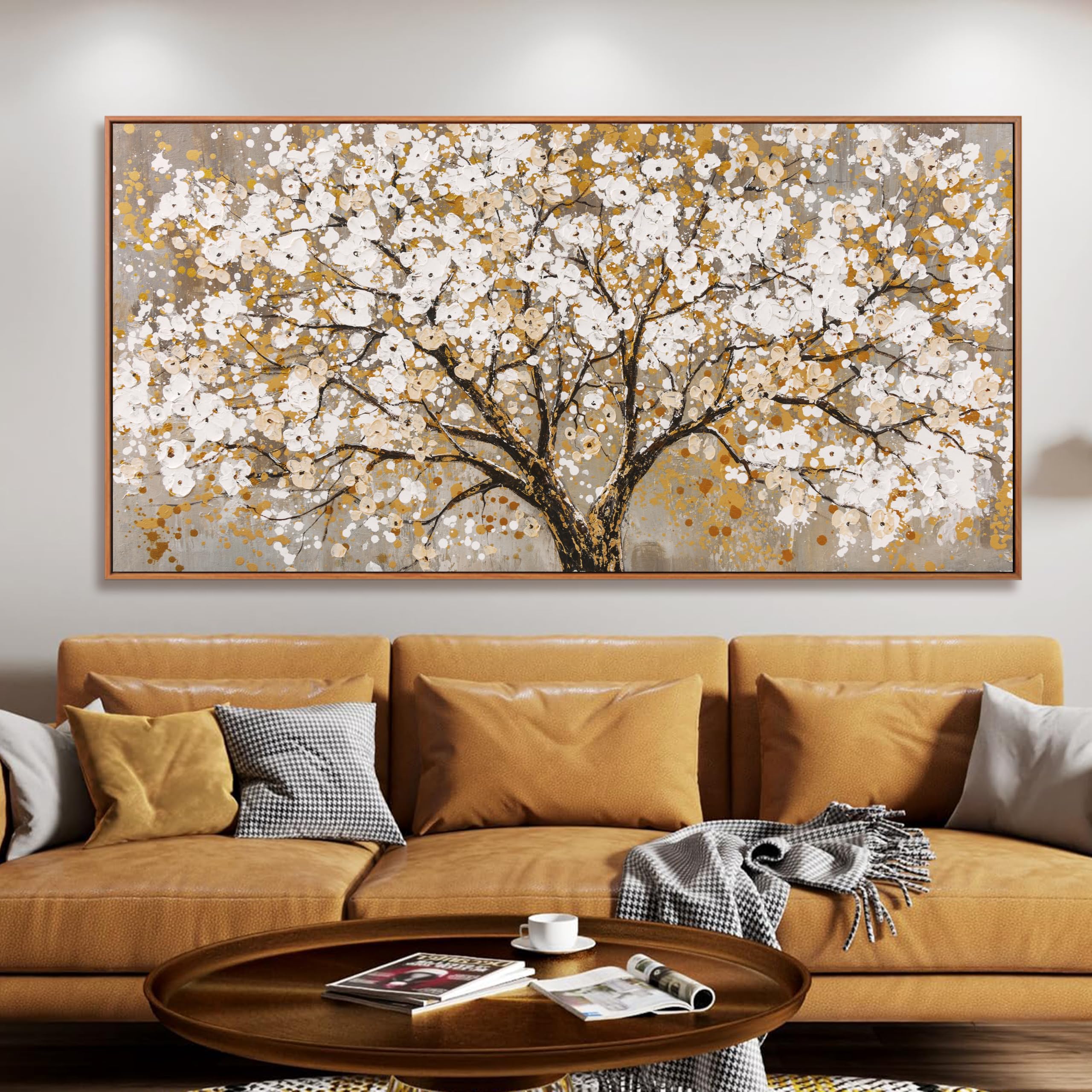 Large Wall Art Gold Abstract Tree Of Life Framed Modern Artwork Canvas Painting