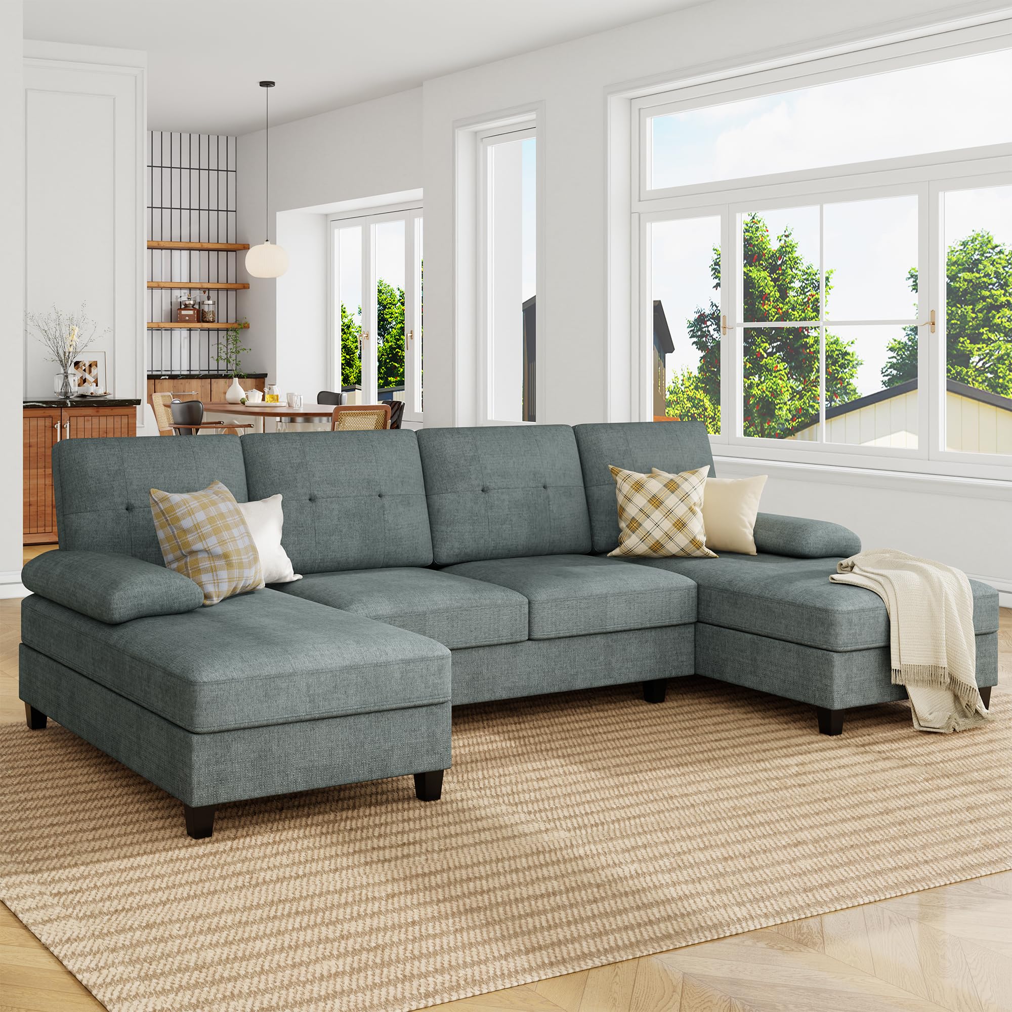 Shaped Sectional Couches for Living Room, 4-Seat Sofa Set