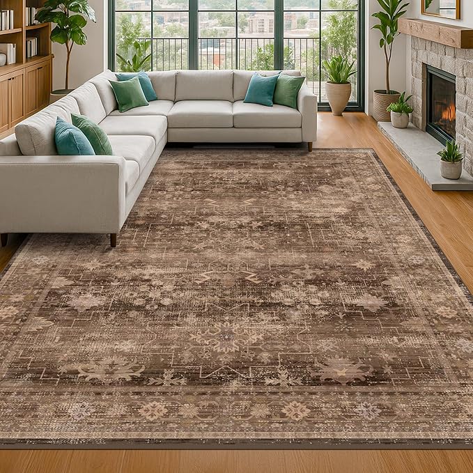 Black Farmhouse Washable 8x10 Area Rugs for Living Room, Bedroom, Dining Room