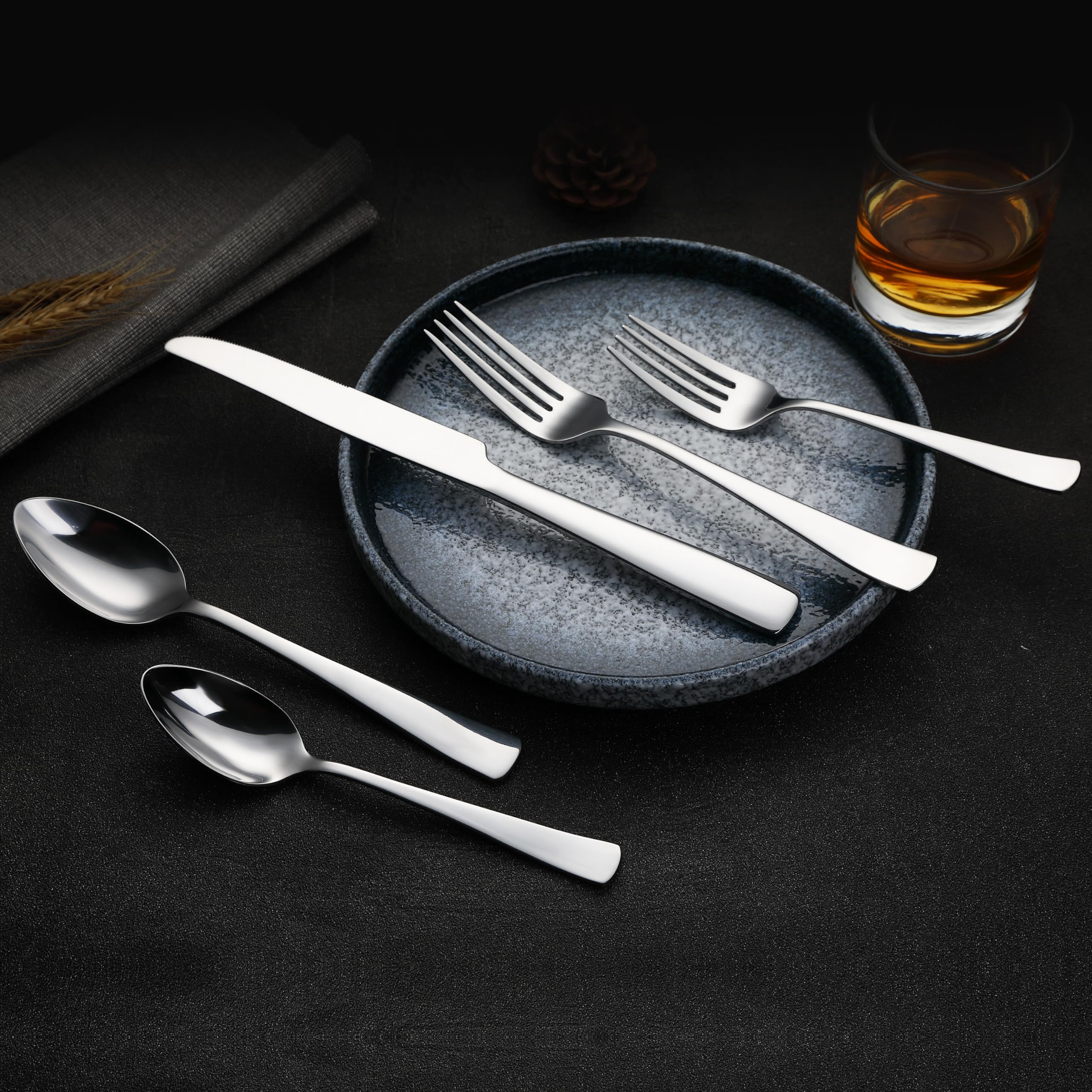 20-Piece Stainless Steel Flatware Set with Square Edge, Service for 4, Silver
