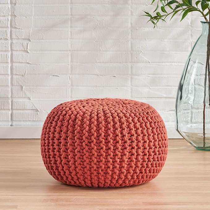 GDFStudio Poona Handcrafted Modern Cotton Pouf, Yellow 20 *20 *14