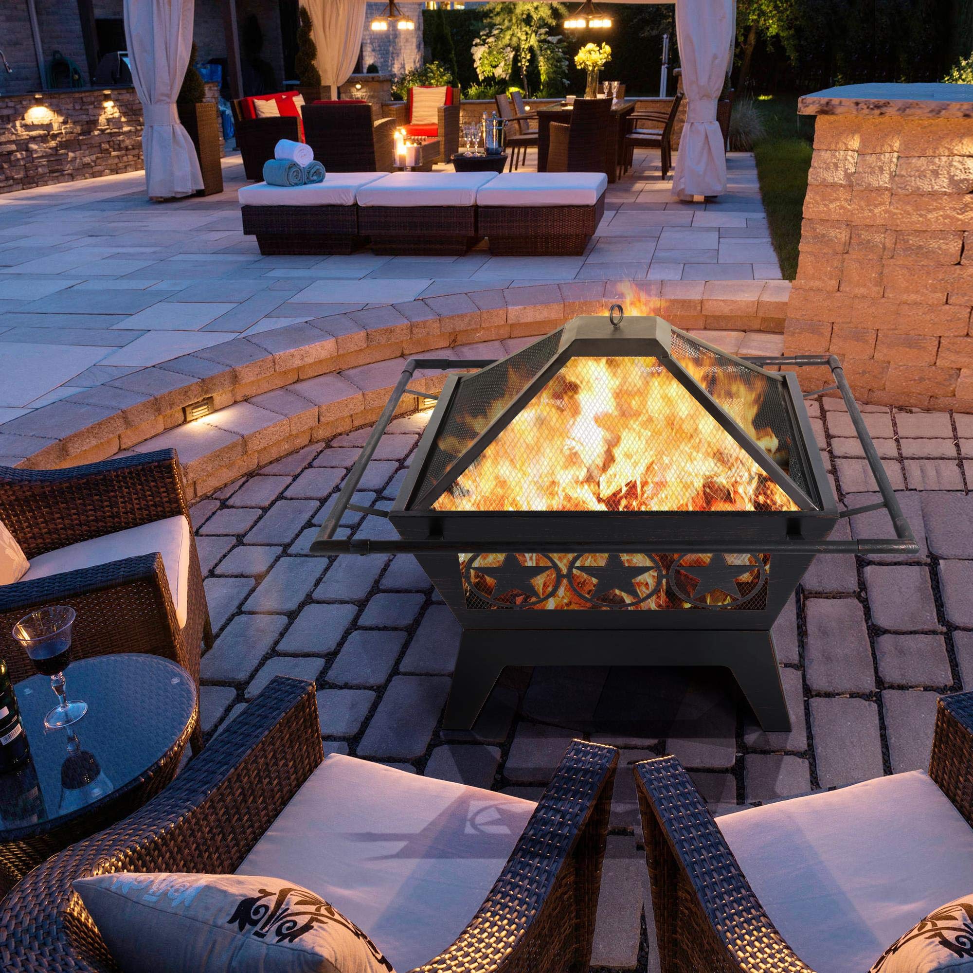 Pit 32in Fire Pits for Outside Outdoor Fireplace Large Square Wood Burning Fire