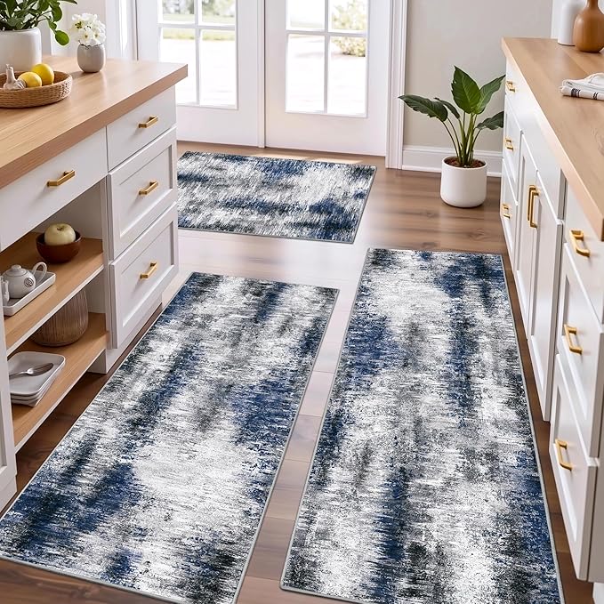 100% Non Slip Kitchen Rugs Sets of 3 Washable Kitchen Mats for Floor Abstract Kitchen