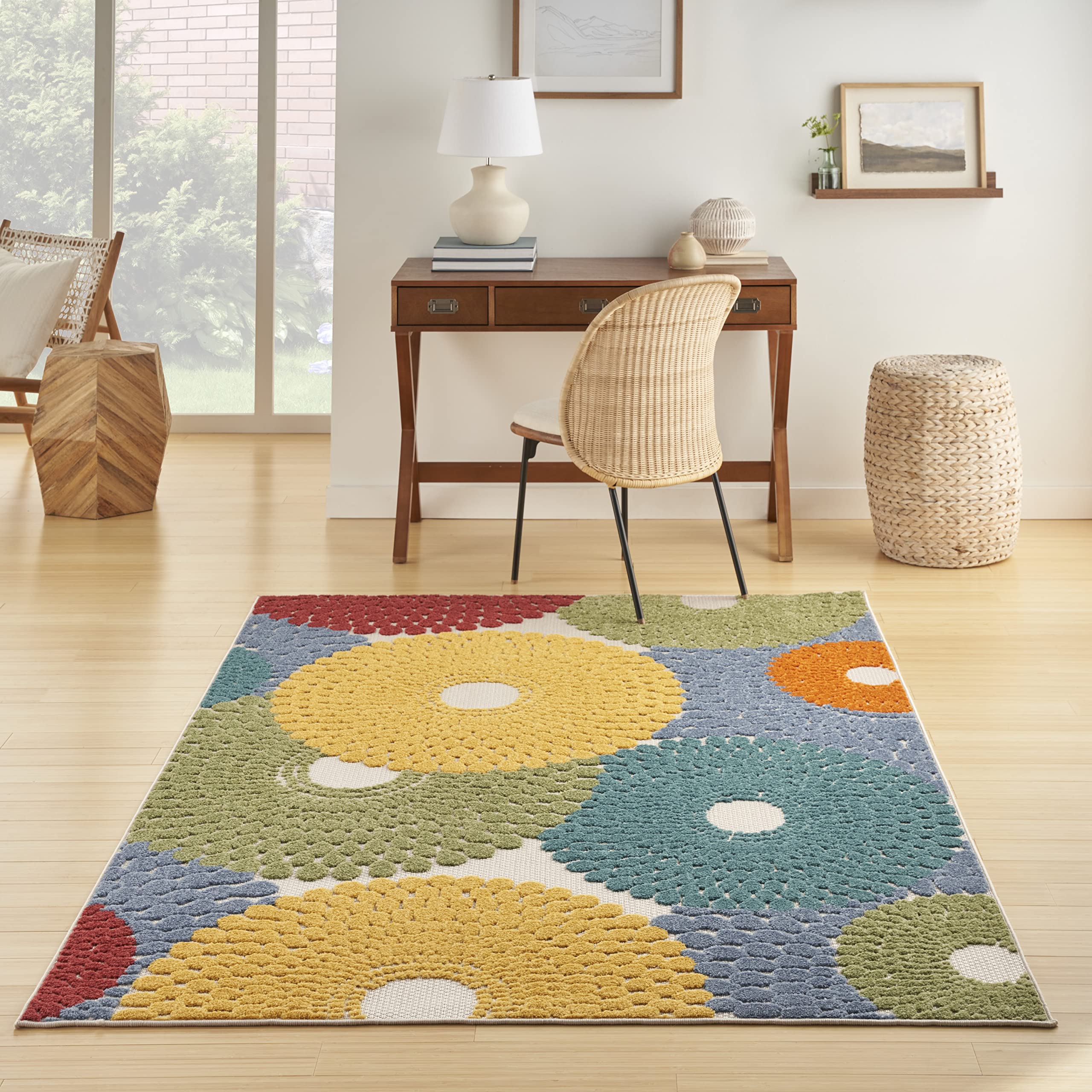 Aloha Indoor/Outdoor Multicolor 6' x 9' Area -Rug, Easy -Cleaning, Non Shedding
