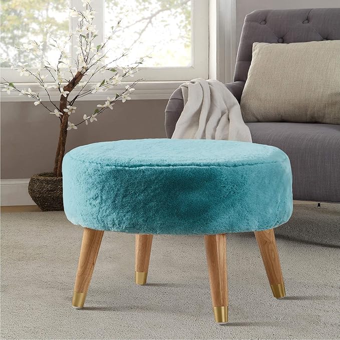 Gray Heavy Faux Fur Oval Ottoman, 22'' x 18'' x 18'',Ottomans and Poufs