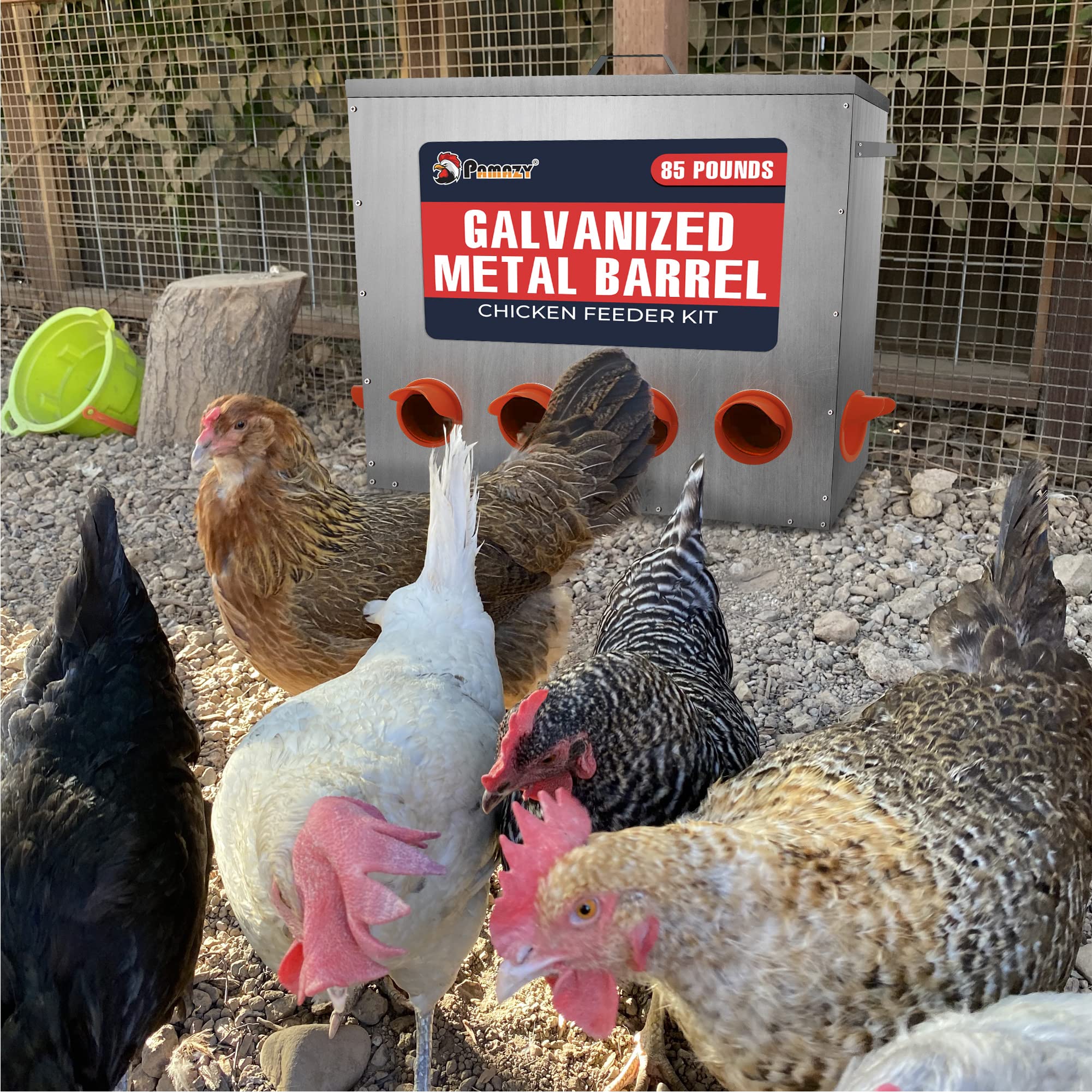 Large Capacity 85lbs Automatic Metal Poultry Feeder Set, Chicken Galvanized Trough