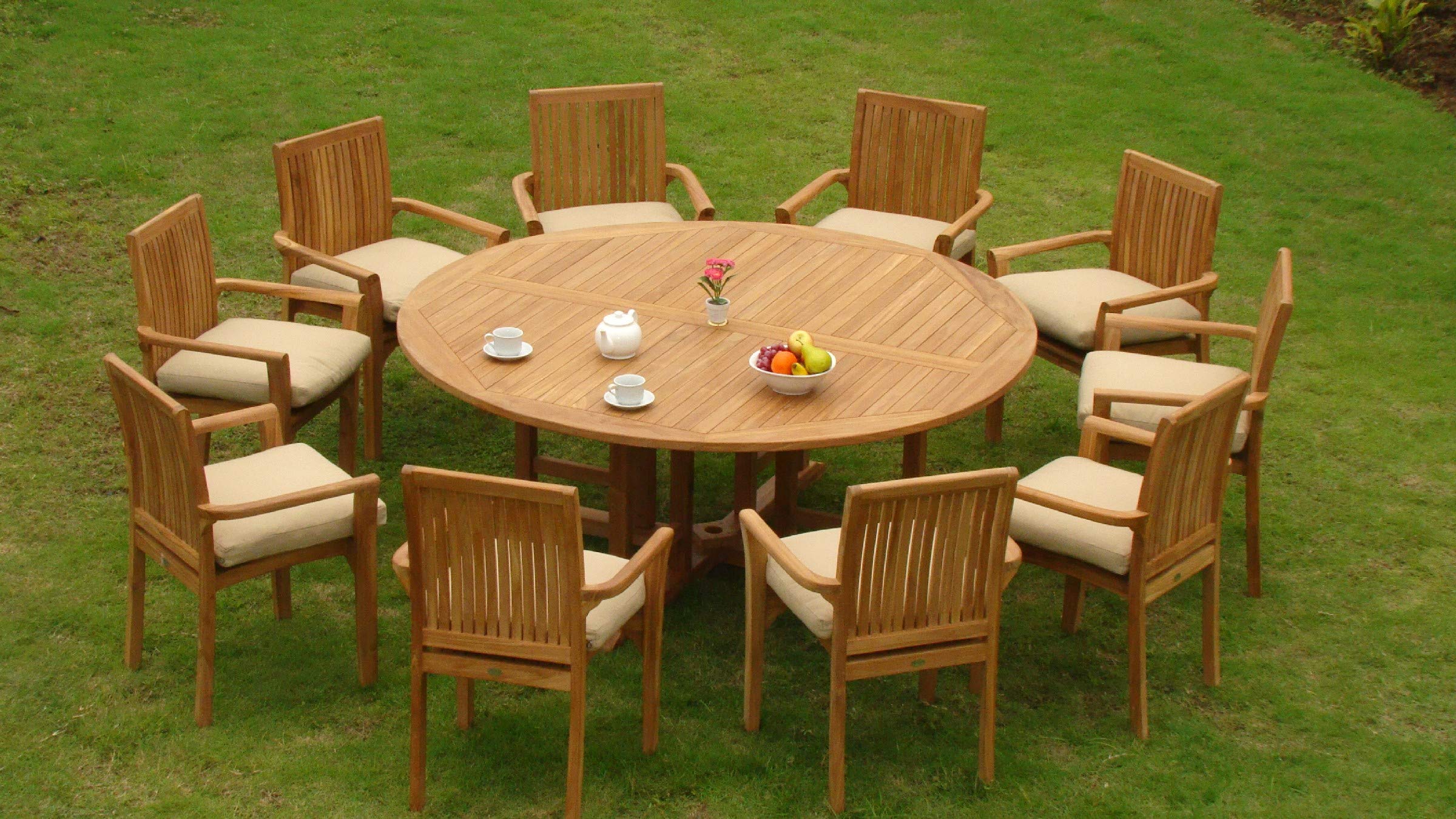 10 Seats 11 Pcs Grade-A Teak Wood Dining Set: 72" Round Table