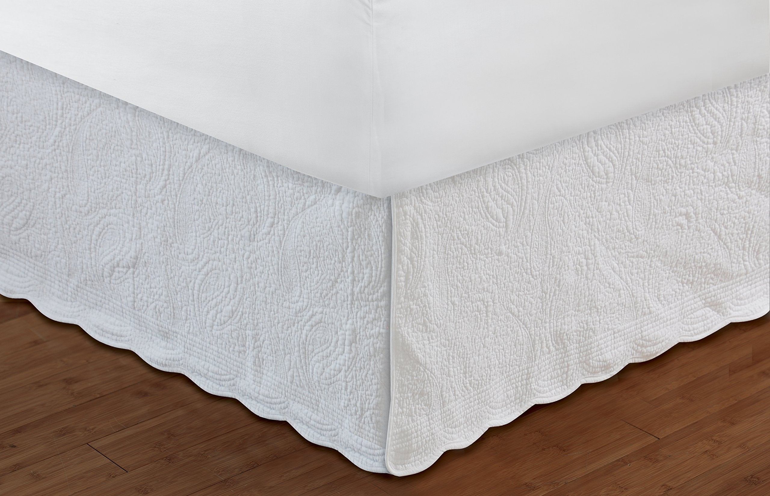 Home Paisley Quilted Bed Skirt, Queen, White