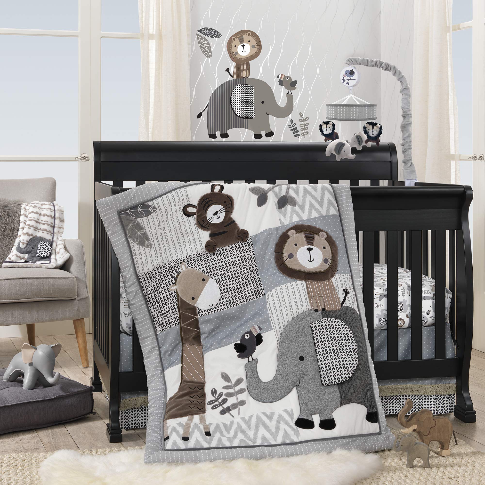 Jungle 4-Piece Crib Bedding Set - Gray, Brown, White, Jungle