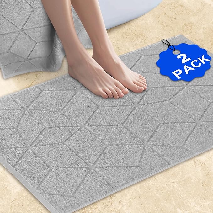 Hotel Cotton Bath Mats Set [Not Bathroom Rug] - 2 PACK | 19"x30" | Thick 1100GSM