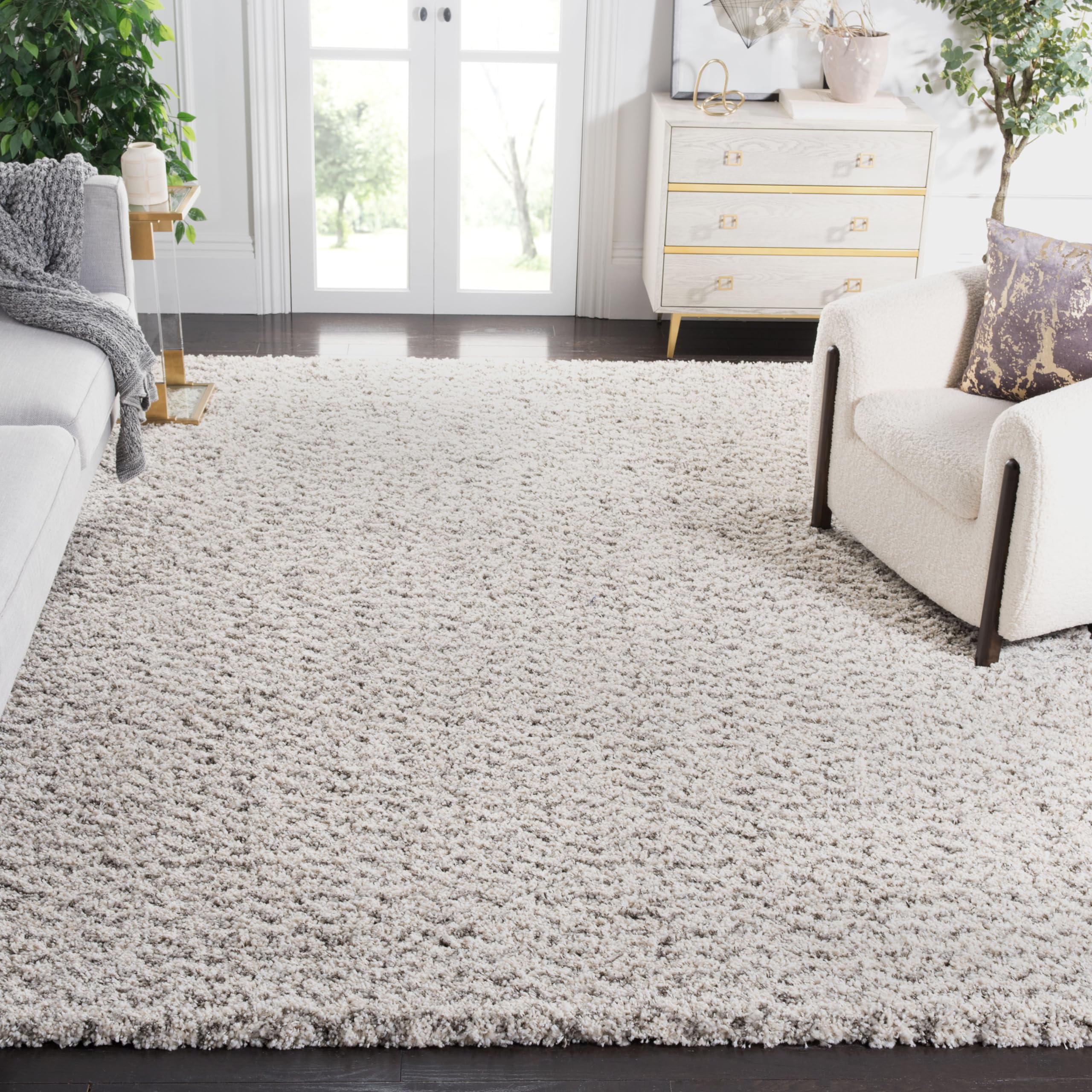 Hudson Shag Collection Area Rug - 9' x 12', Ivory & Grey, Chevron Design