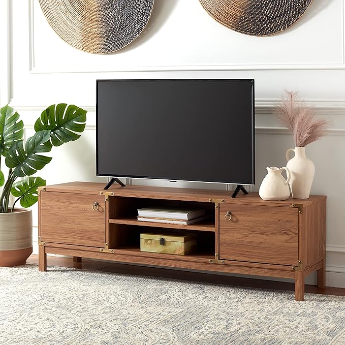 Home Collection MED9612 Media Stand, Walnut/Gold
