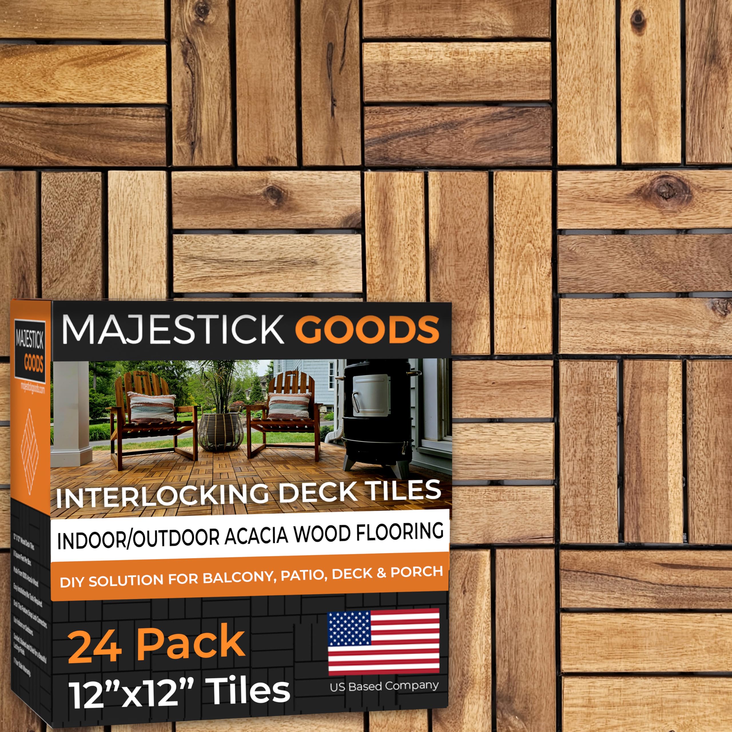 Interlocking Deck Tiles 12"x12" - Non-Slip All Weather Acacia Wood Outdoor Tiles