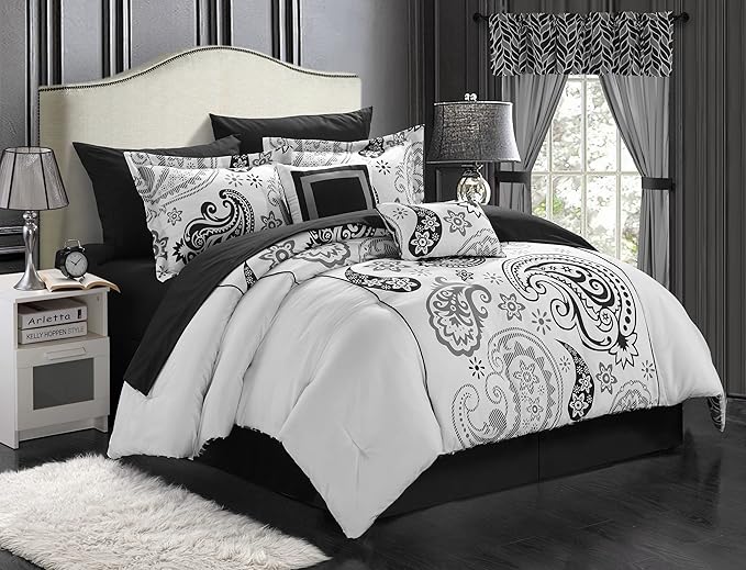 Olivia 20-Piece Comforter Reversible Paisley Print Complete Bed in a Bag with Sheet Set