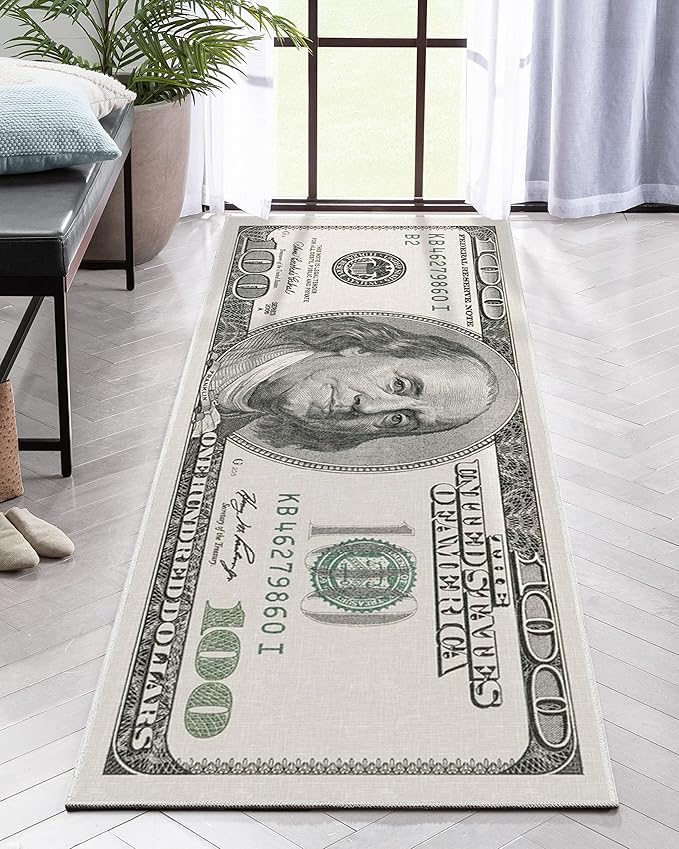 Money Collection New Hundred Dollar Bill 2' x 5' Runner Rug Area Rug