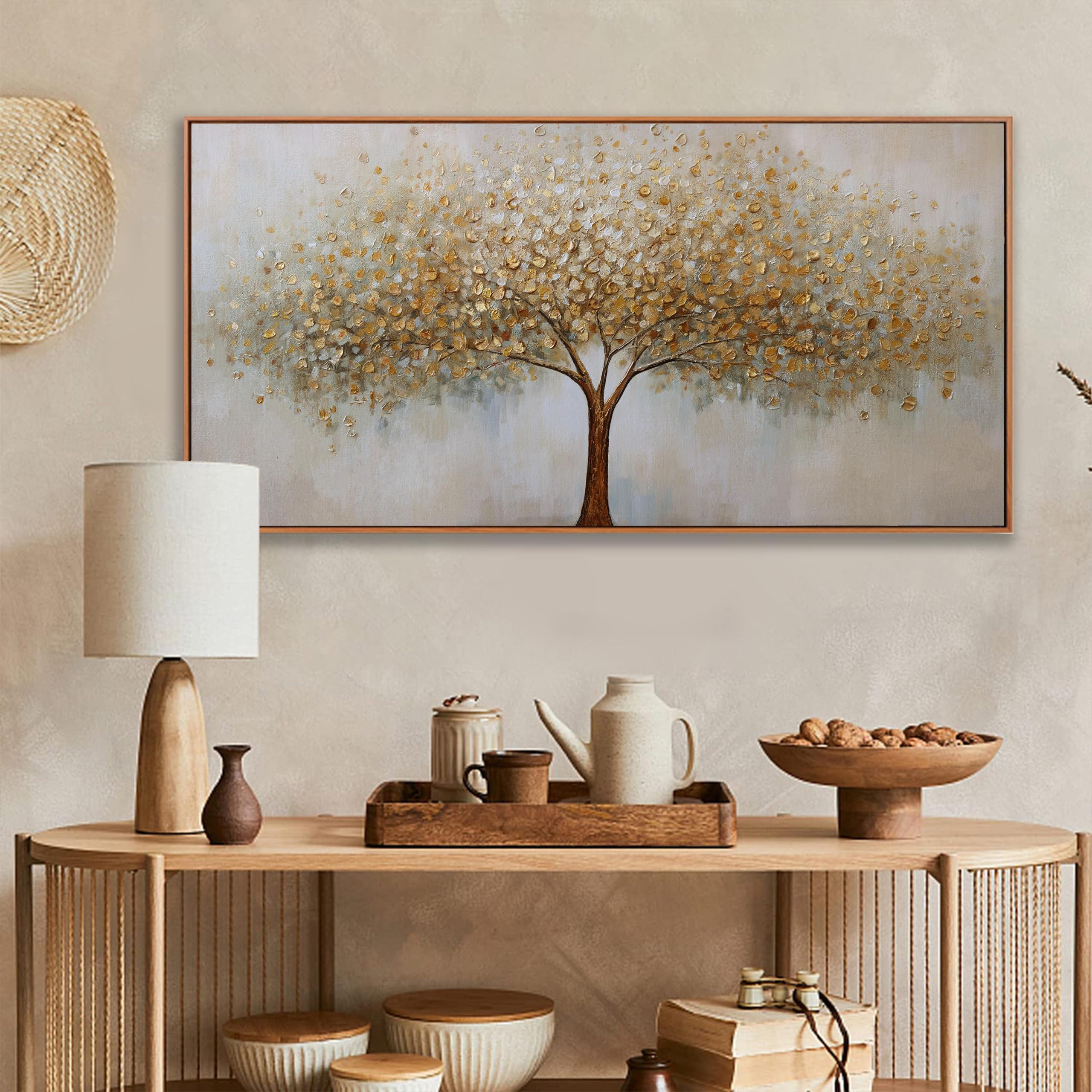 Tree of Life Wall Art Abstract Framed Modern Artwork Canvas Painting Textured Tree Pictures Wall Decor Home Decor Wall Ready to Hang for Bedroom Living Room Size 20"x40"