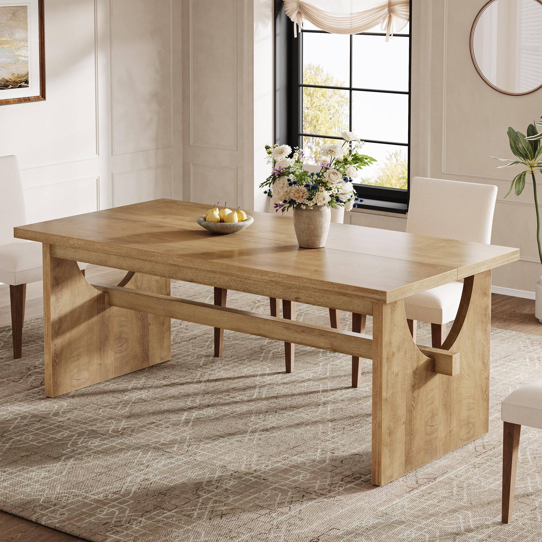 s Farmhouse Dining Table for 4-6 People, 63" Large Rectangular Kitchen