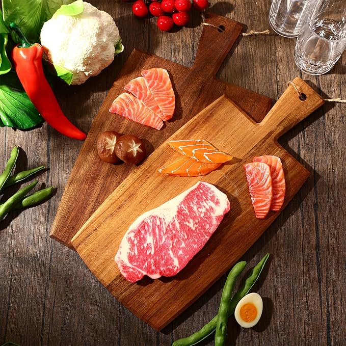 12 Pcs Bulk Wood Acacia Cutting Board Charcuterie Board with Handle Laser Engraving