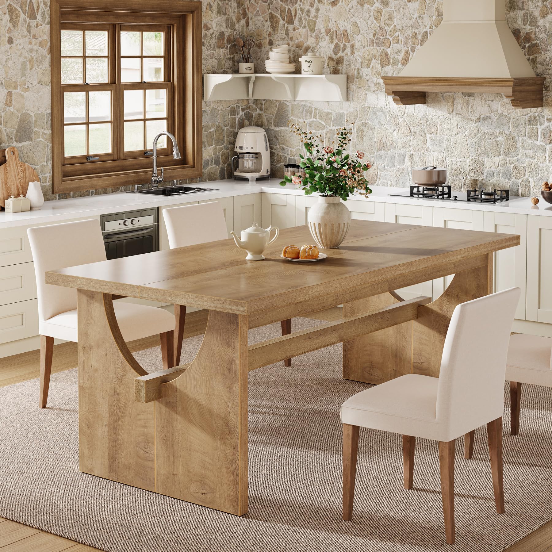 s Farmhouse Dining Table for 4-6 People, 63" Large Rectangular Kitchen