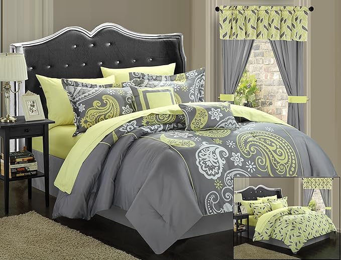 Olivia 20-Piece Comforter Reversible Paisley Print Complete Bed in a Bag with Sheet Set