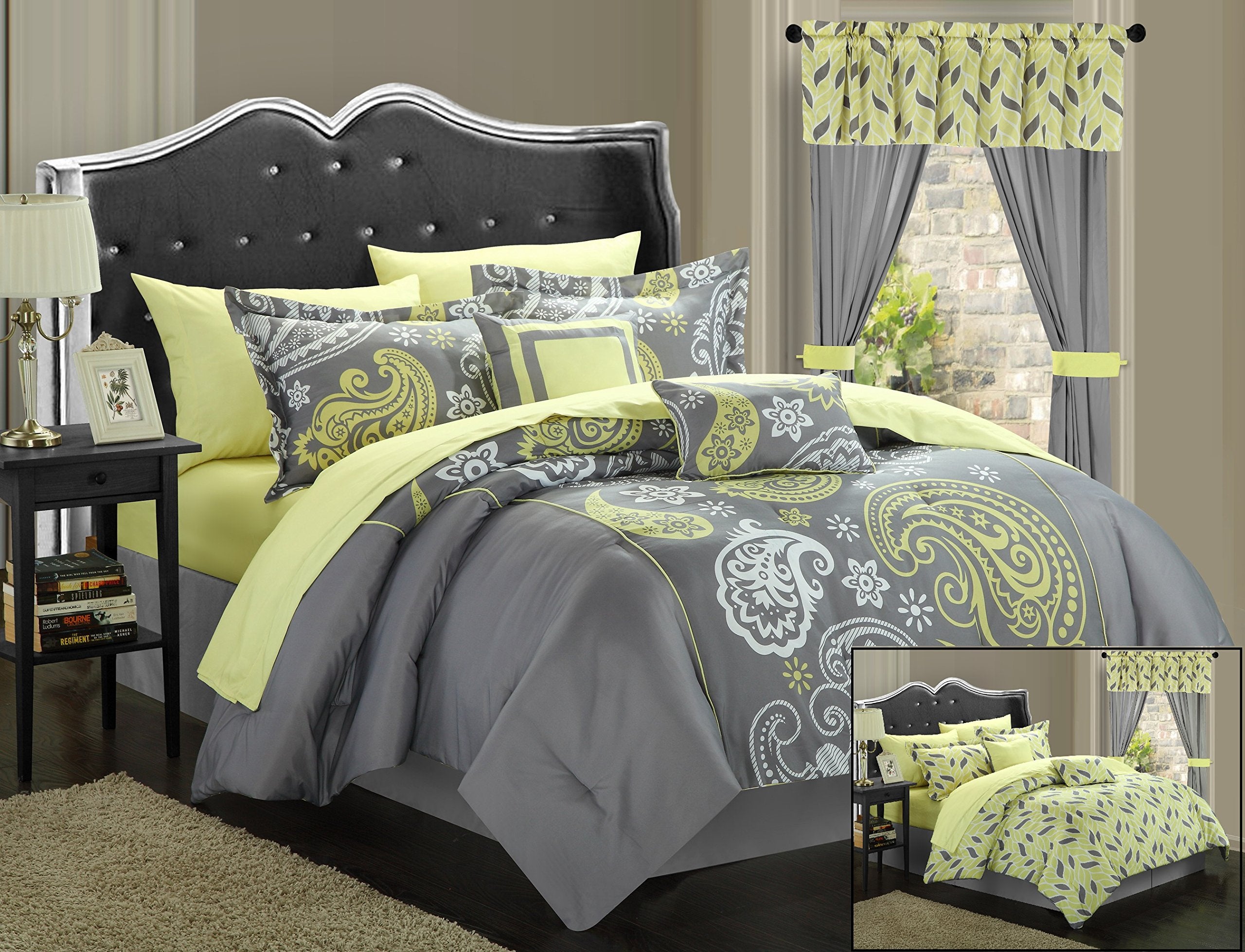 Olivia 20-Piece Comforter Reversible Paisley Print Complete Bed in a Bag with Sheet Set