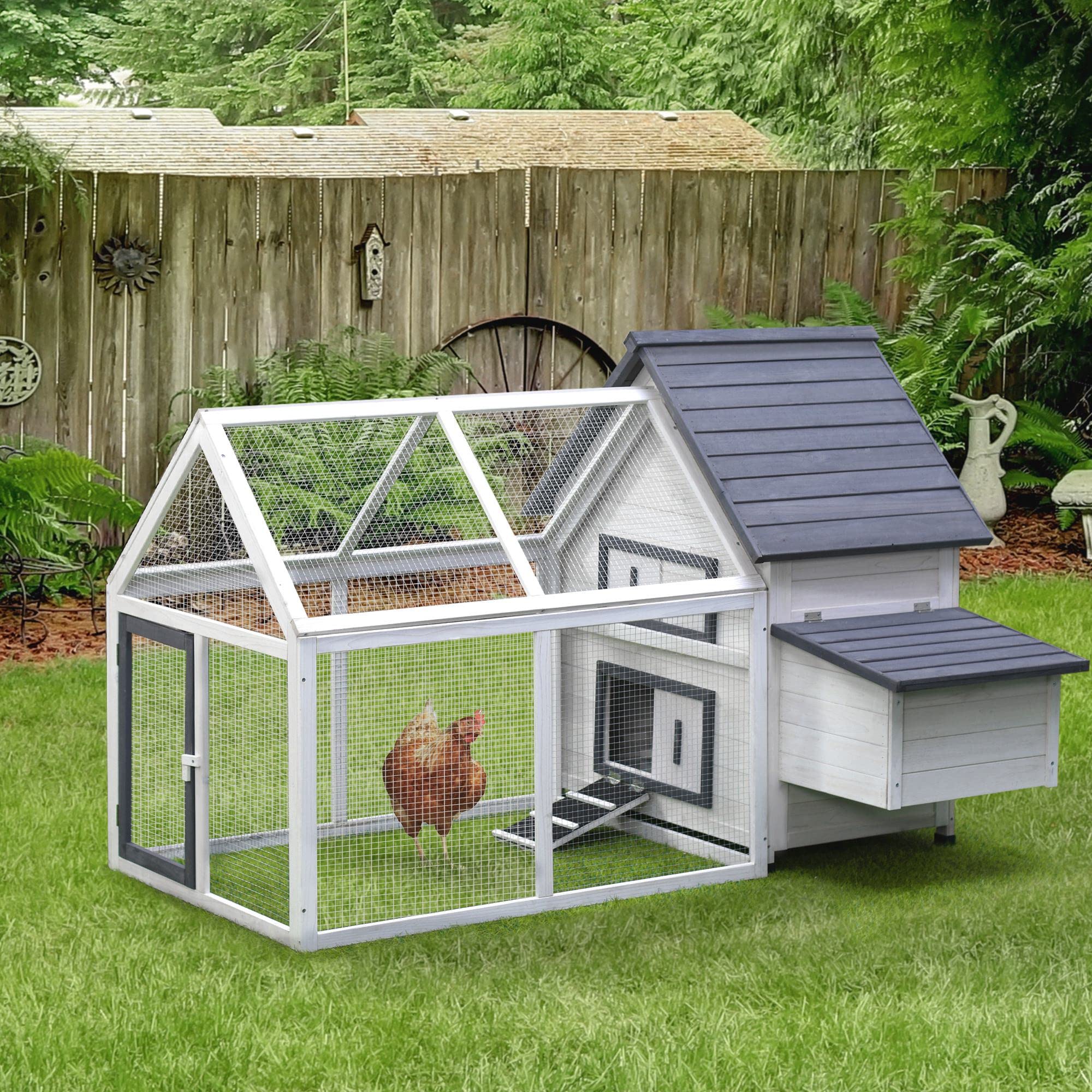 65" Chicken Coop Wooden with Detachable Run, Outdoor Chicken House Poultry Cage Hen