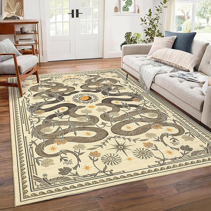 Snake 8x10 Area Rugs for Living Room Washable Non Slip Forest Soft Low-Pile Stain