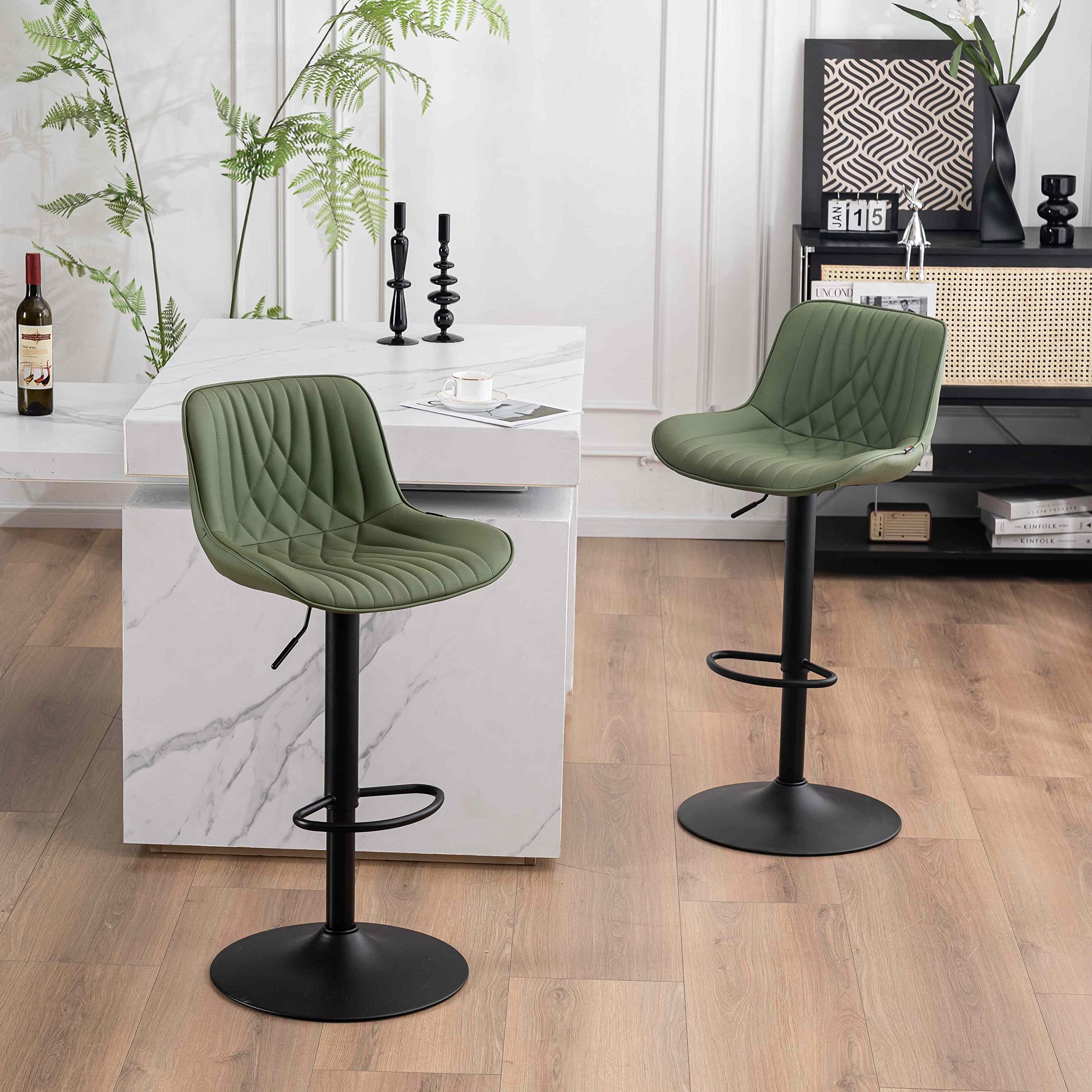 Modern Bar Stools Set of 2 Faux Leather Upholstered Barstools