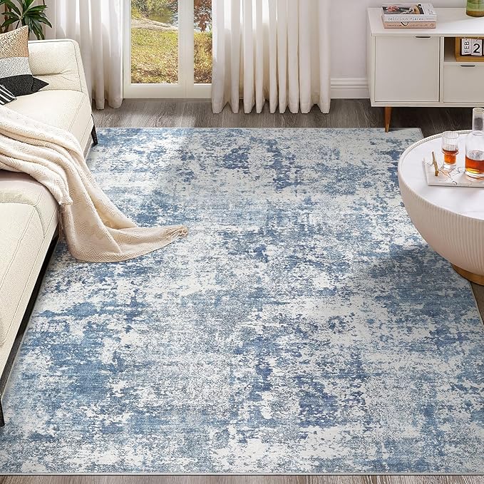 9x12 Area Rug Living Room Rugs - Washable Neutral Modern Abstract Soft Thin Large Rug