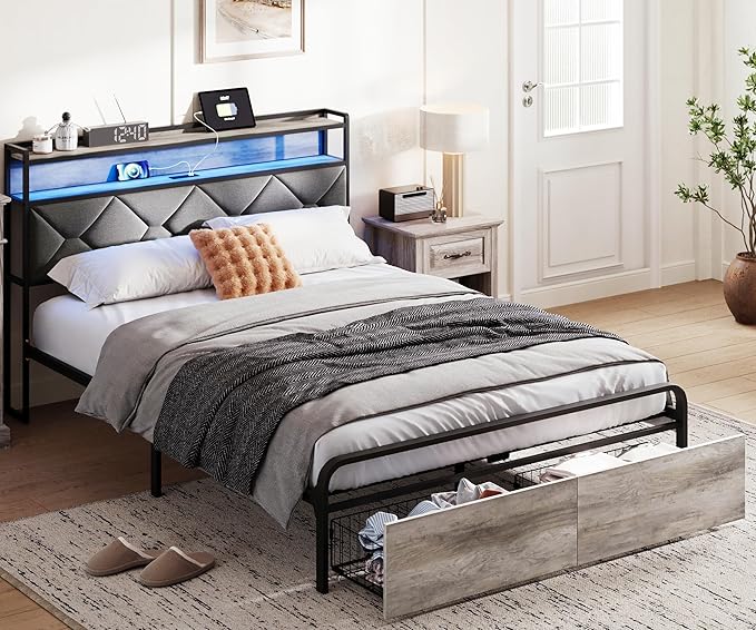 Full Size Bed Frame with 2 Storage Drawers