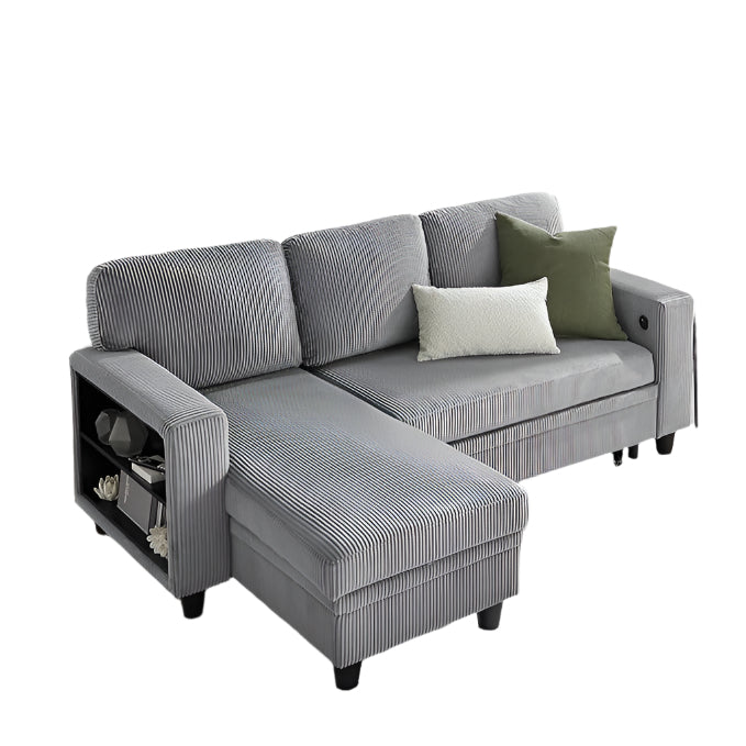 80'' Sleeper Sofa Bed,L-Shaped Sectional Corduroy Couch with Storage Chaise
