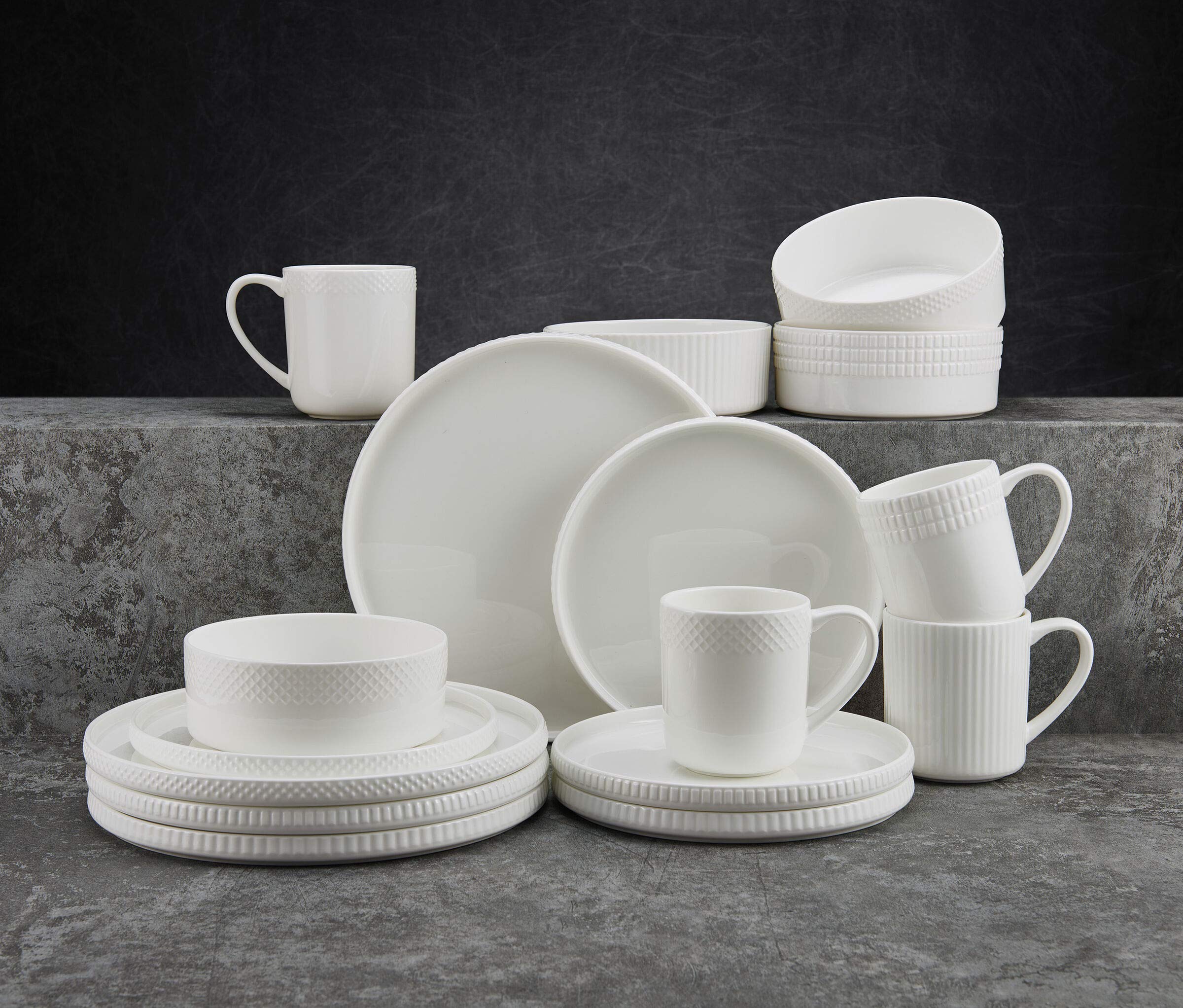 Camila Bone China Lightweight Chip Resistant 16-Piece Dinnerware Set
