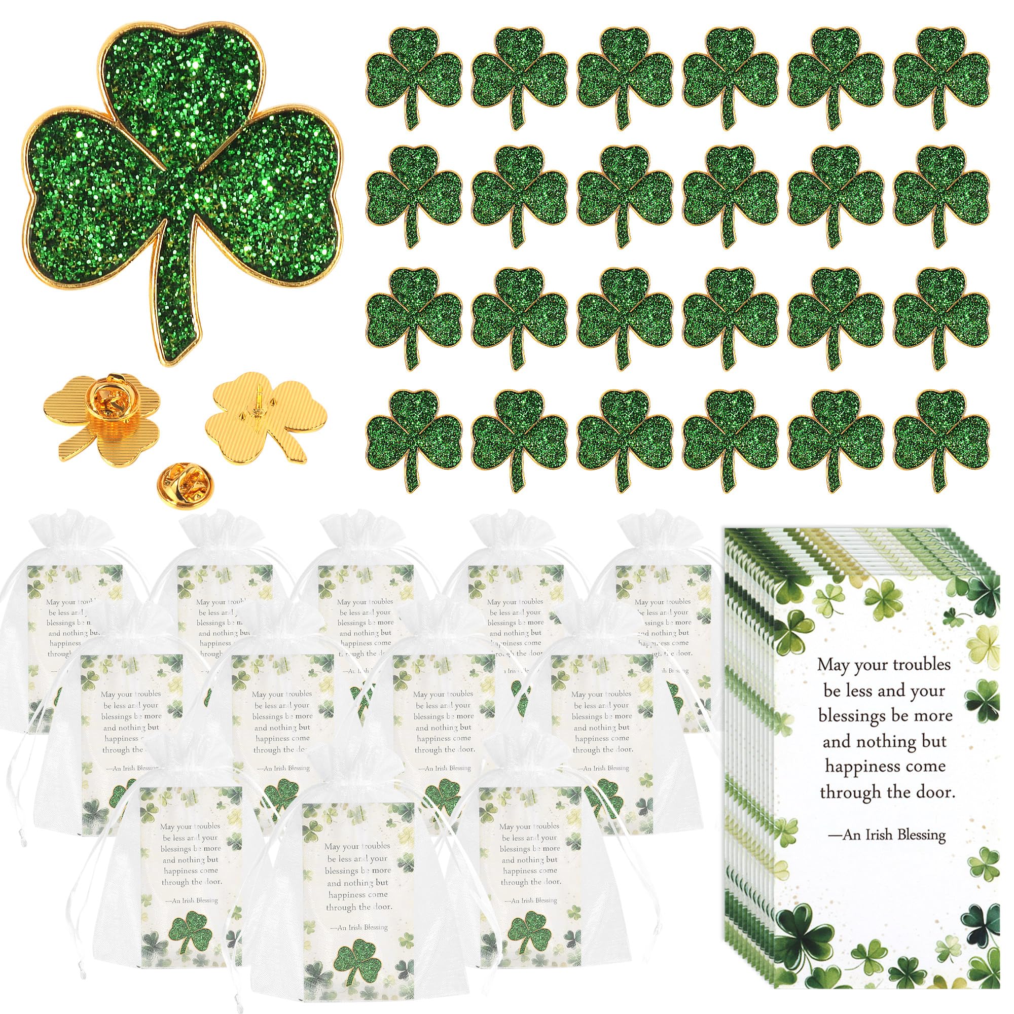 25/50/100 Sets St. Patricks Day Clover Lapel Pins Bulk Shamrock Pin Brooches