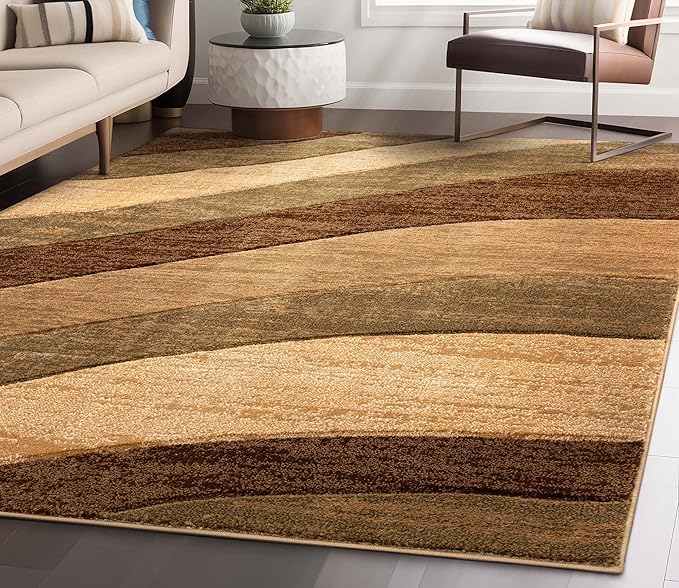 Good Vibes Cecilia Multi Color Brown 7'10" x 9'10" Modern Area Rug for Living &