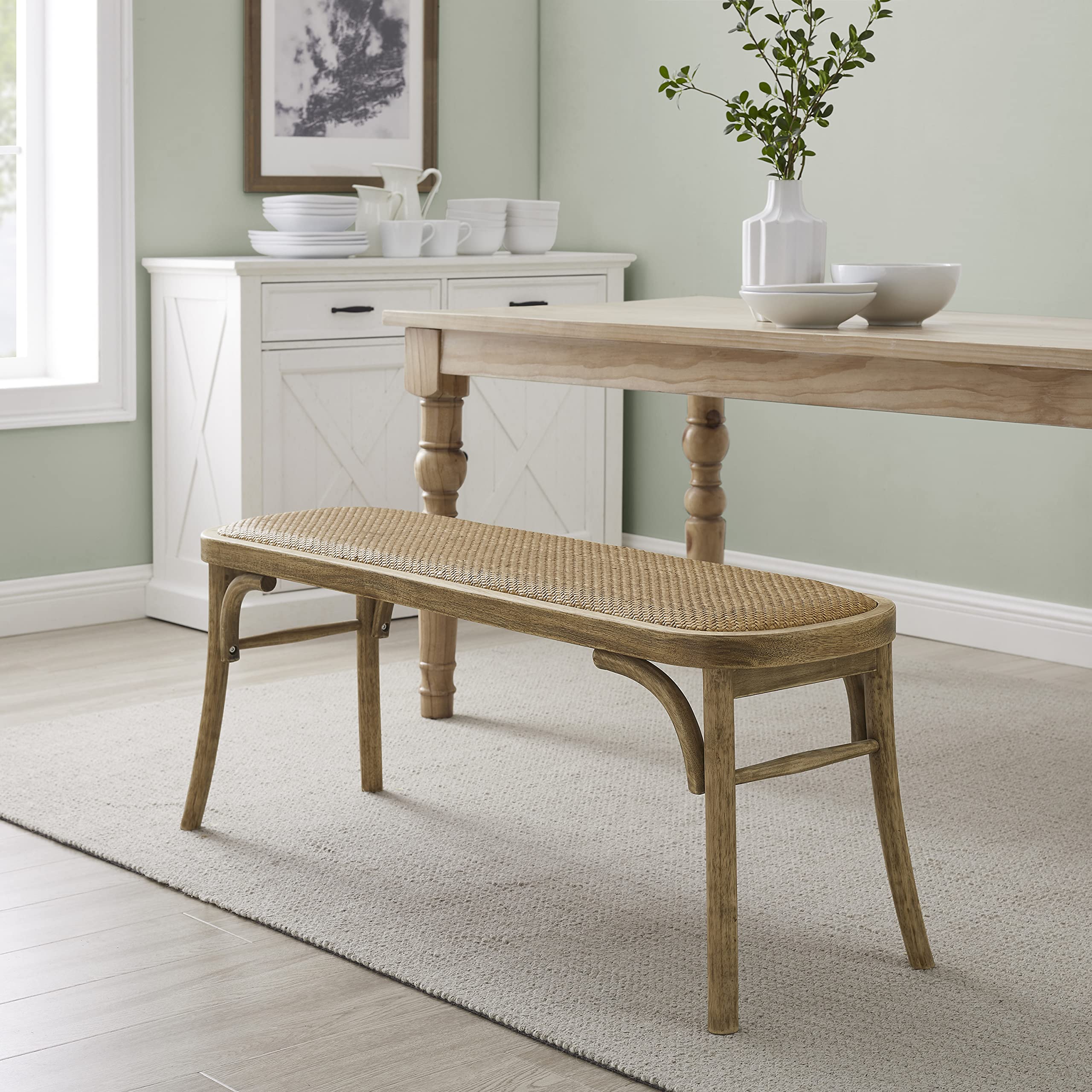 Hank Natural Bentwood Bench with Natural Woven Rattan Seat
