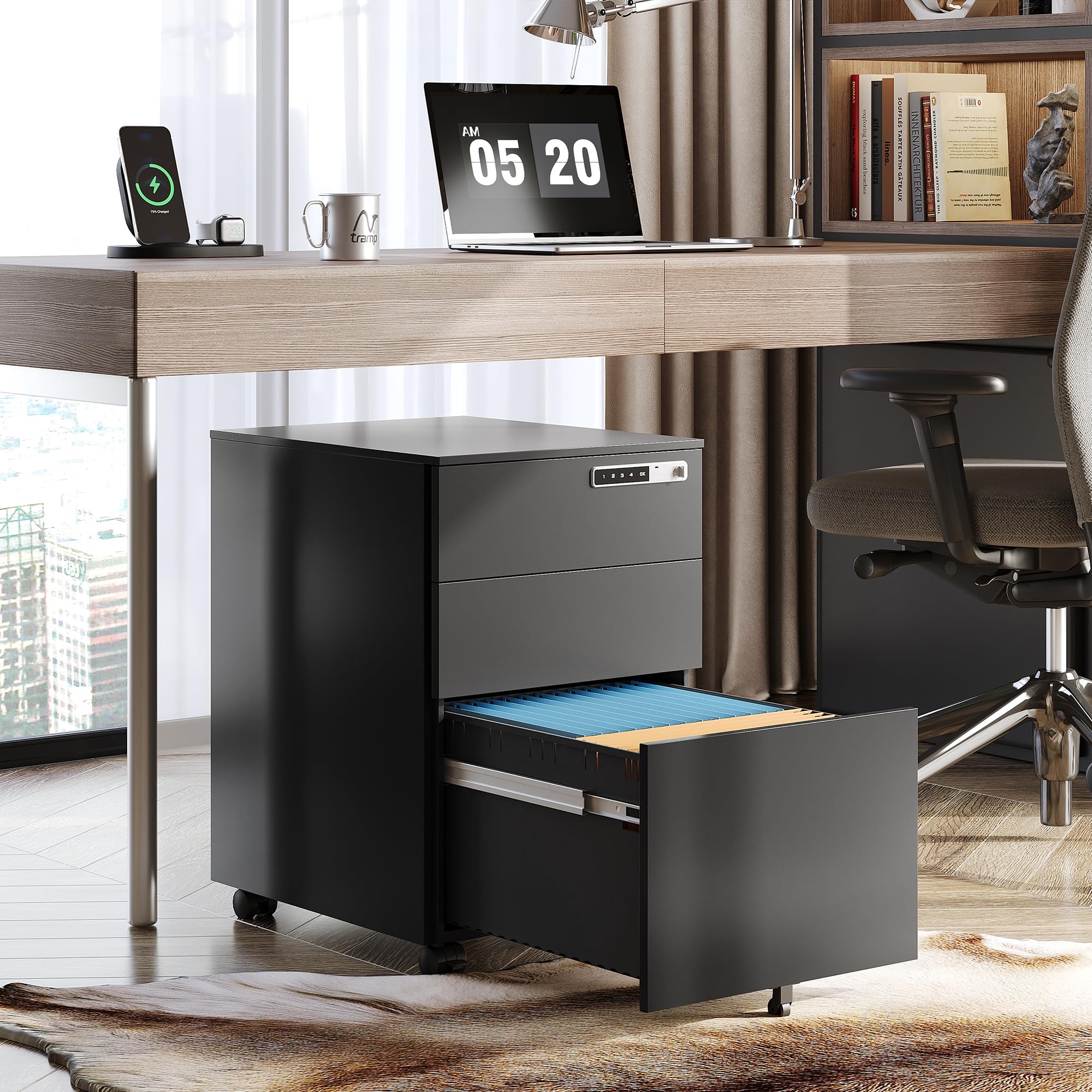 3 Drawer File Cabinet with Combination Lock, Fully Assembled Metal Filling Cabinet